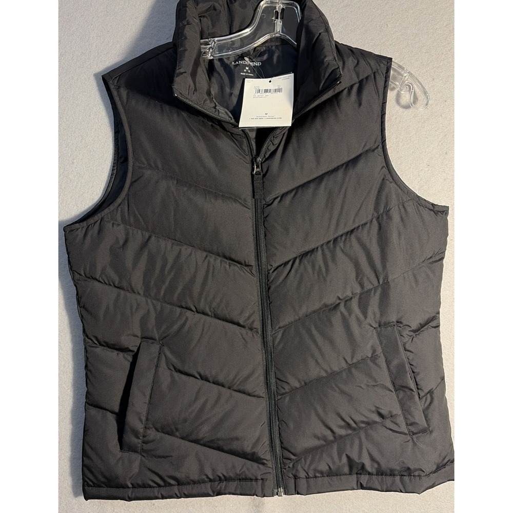 Lands End Women's M Black Nylon Goose Down Snap Front Puffer Vest NWT Gorpcore